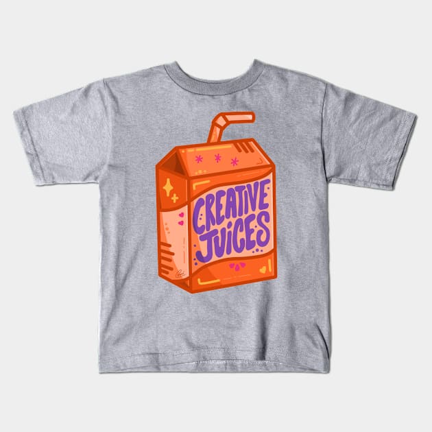 "Creative Juices" - Cute Orange Juice Box of Creativity Kids T-Shirt by CyndiCarlson